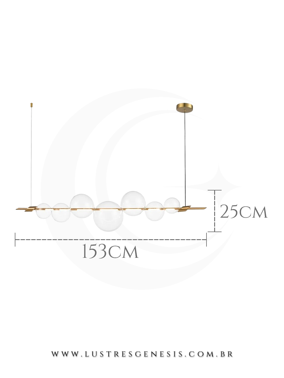 Lustre Pendente Zeep 153cm de Comprimento Dourado Linha Sublime Para Sala de Estar e Jantar